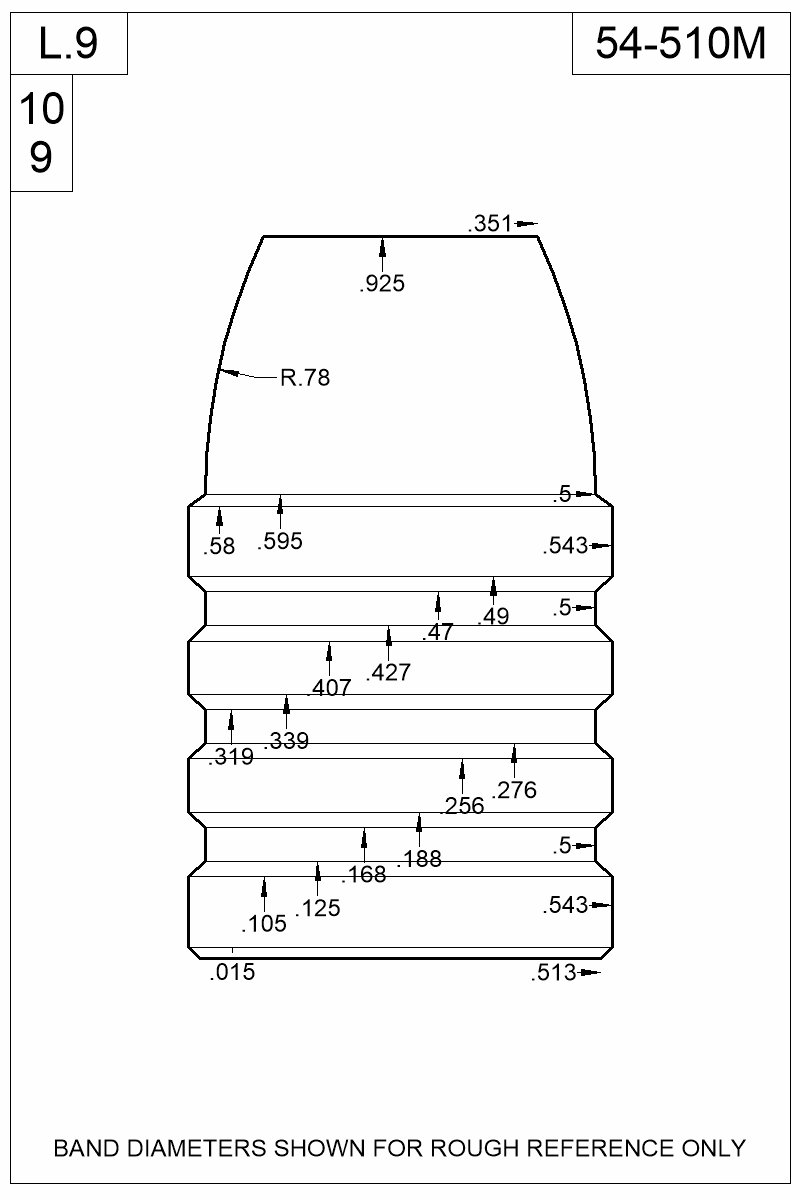 Dimensioned view of bullet 54-510M