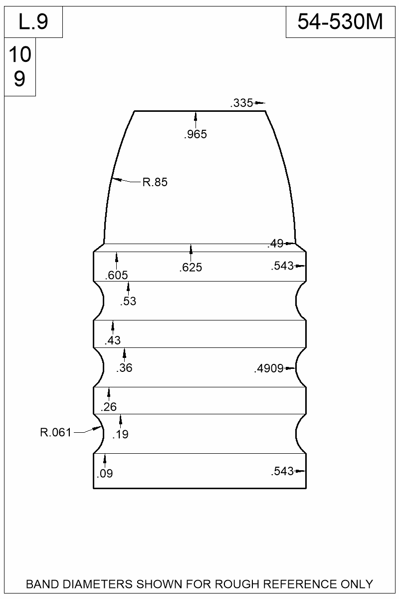 Dimensioned view of bullet 54-530M