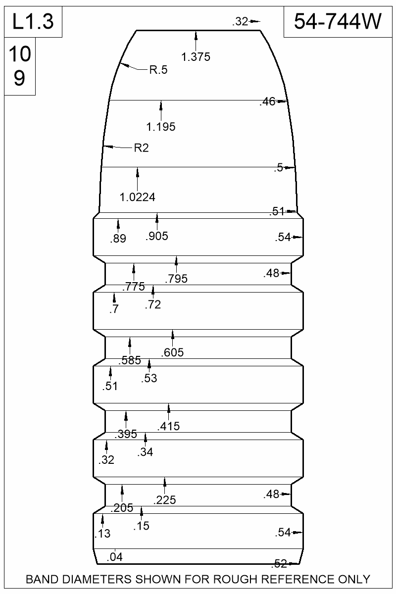 Dimensioned view of bullet 54-744W