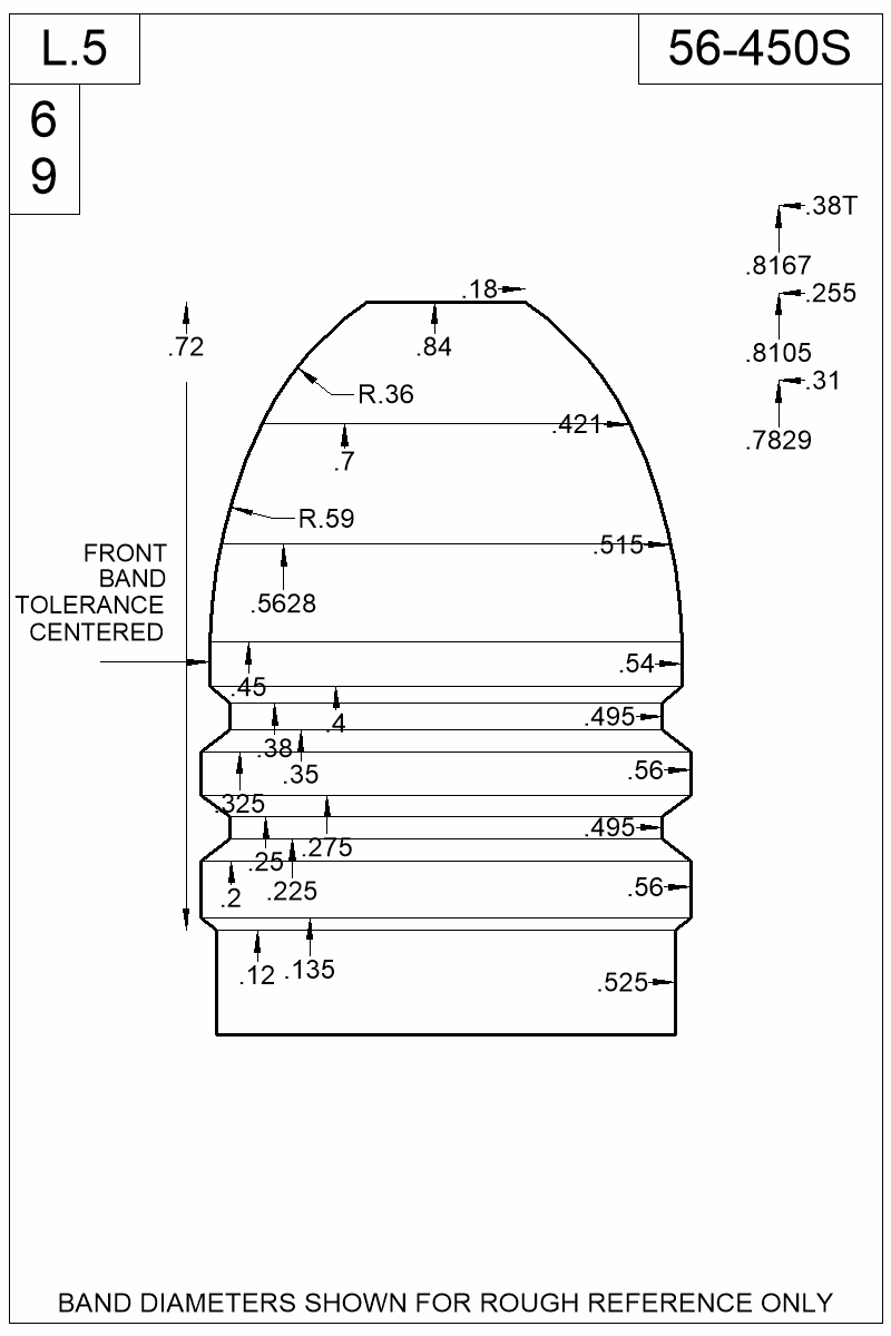 Dimensioned view of bullet 56-450S