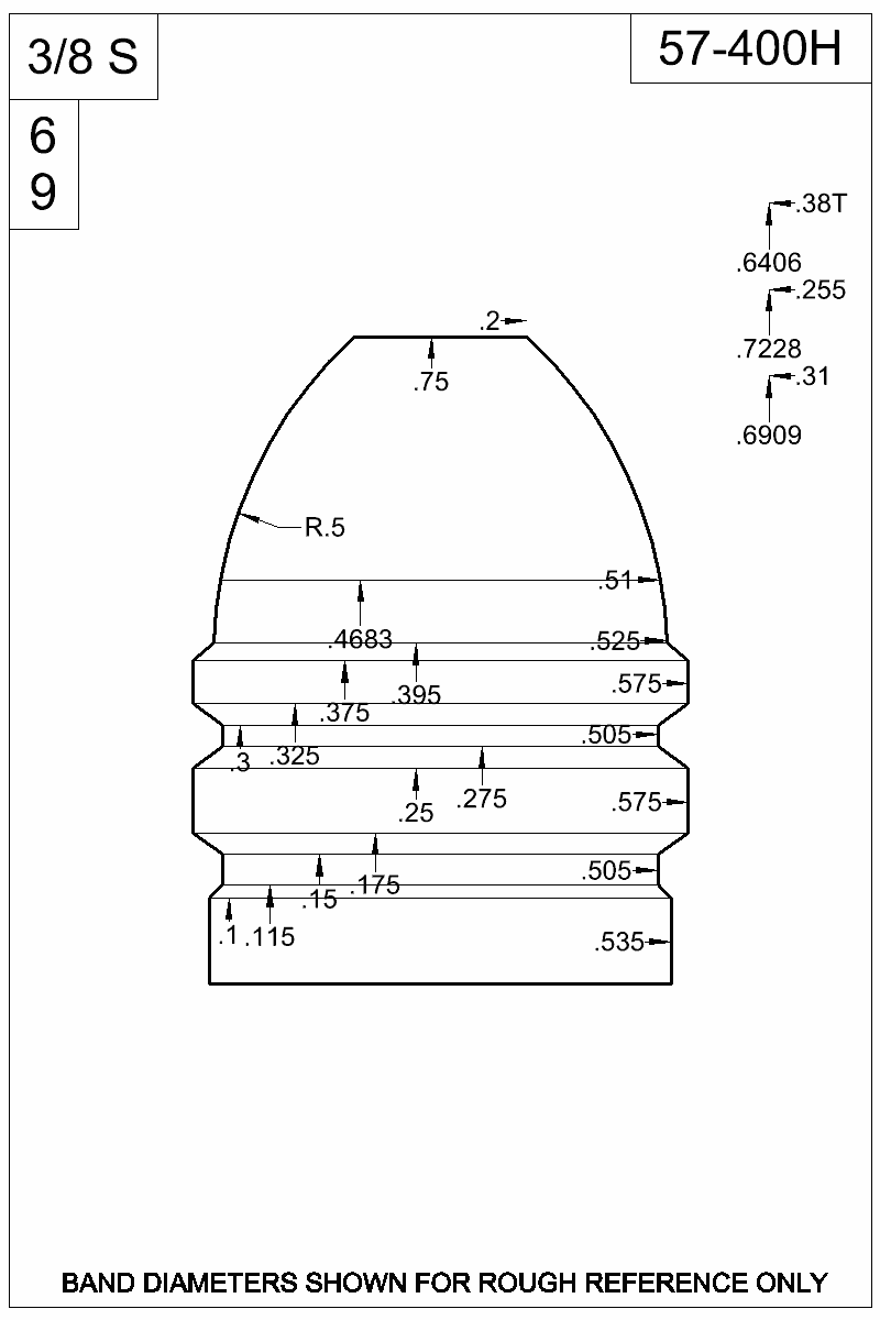 Dimensioned view of bullet 57-400H