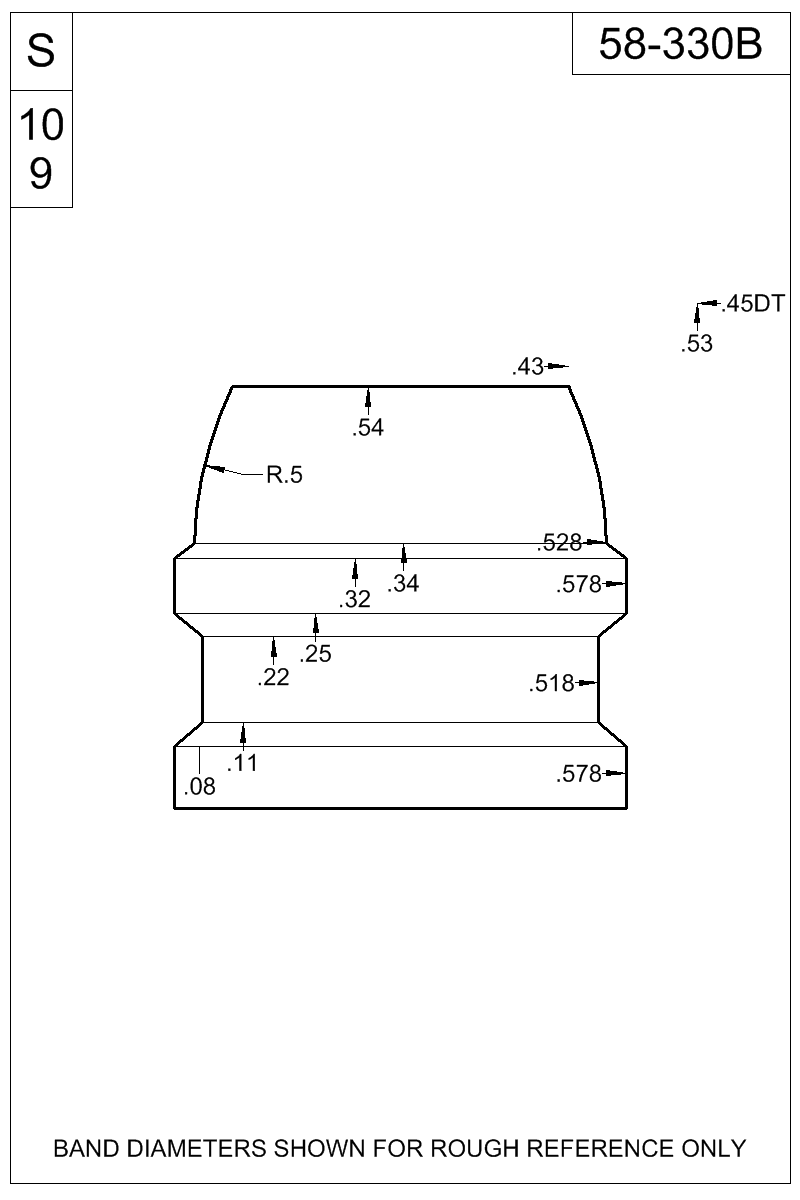 Dimensioned view of bullet 58-330B