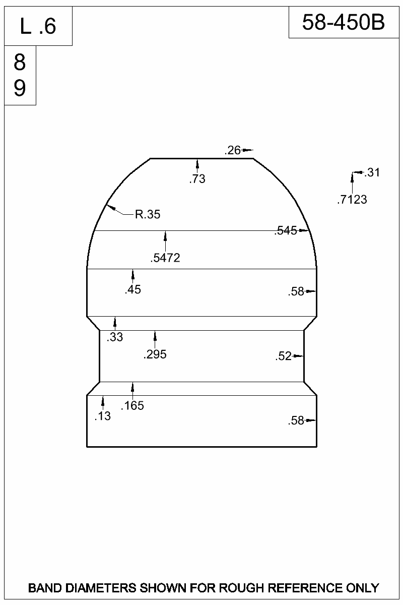 Dimensioned view of bullet 58-450B