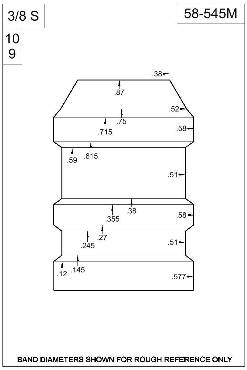Dimensioned view of bullet 58-545M