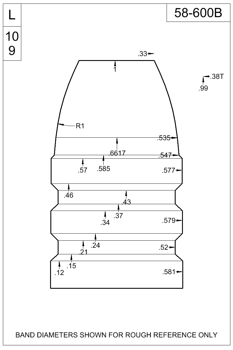 Dimensioned view of bullet 58-600B