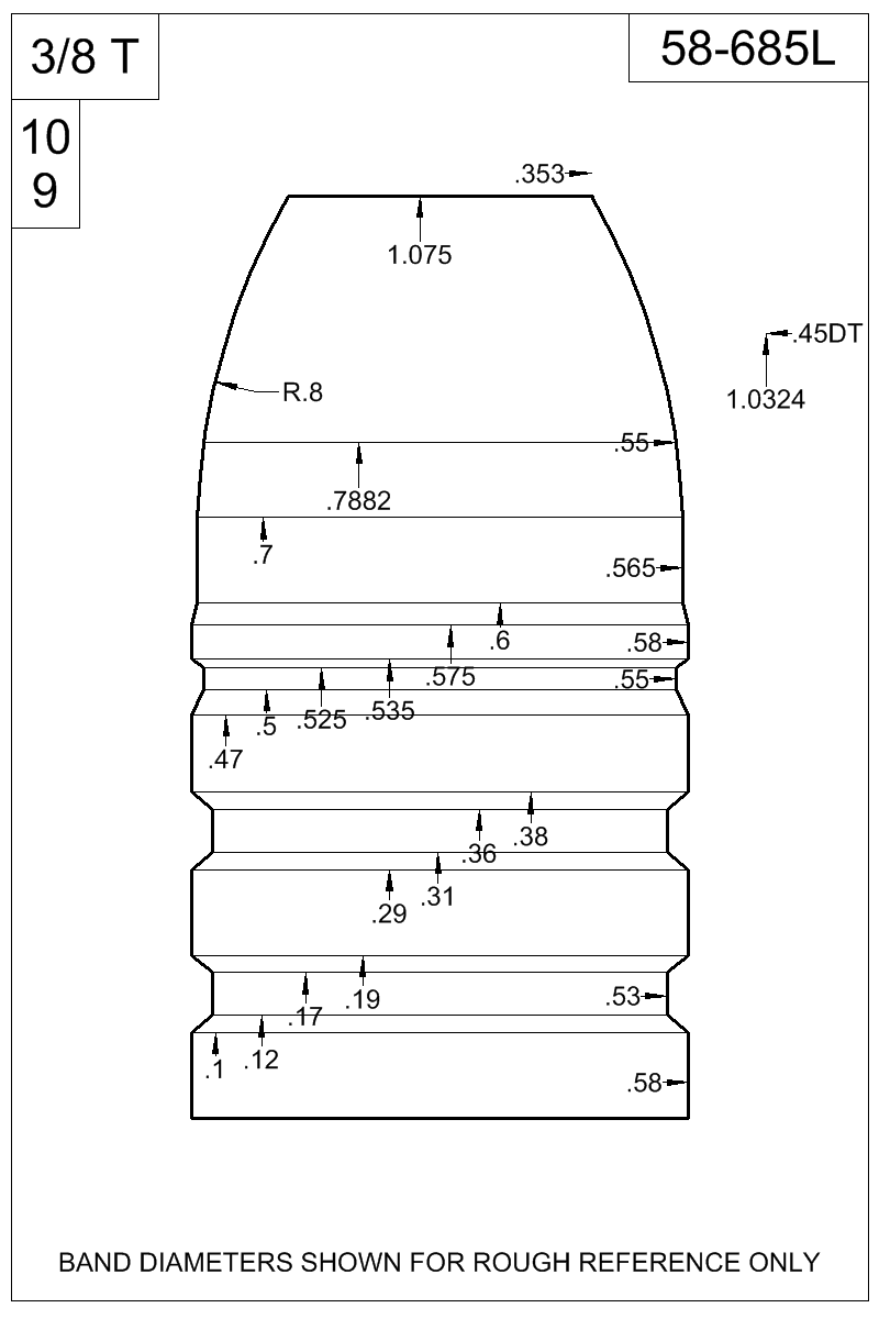 Dimensioned view of bullet 58-685L
