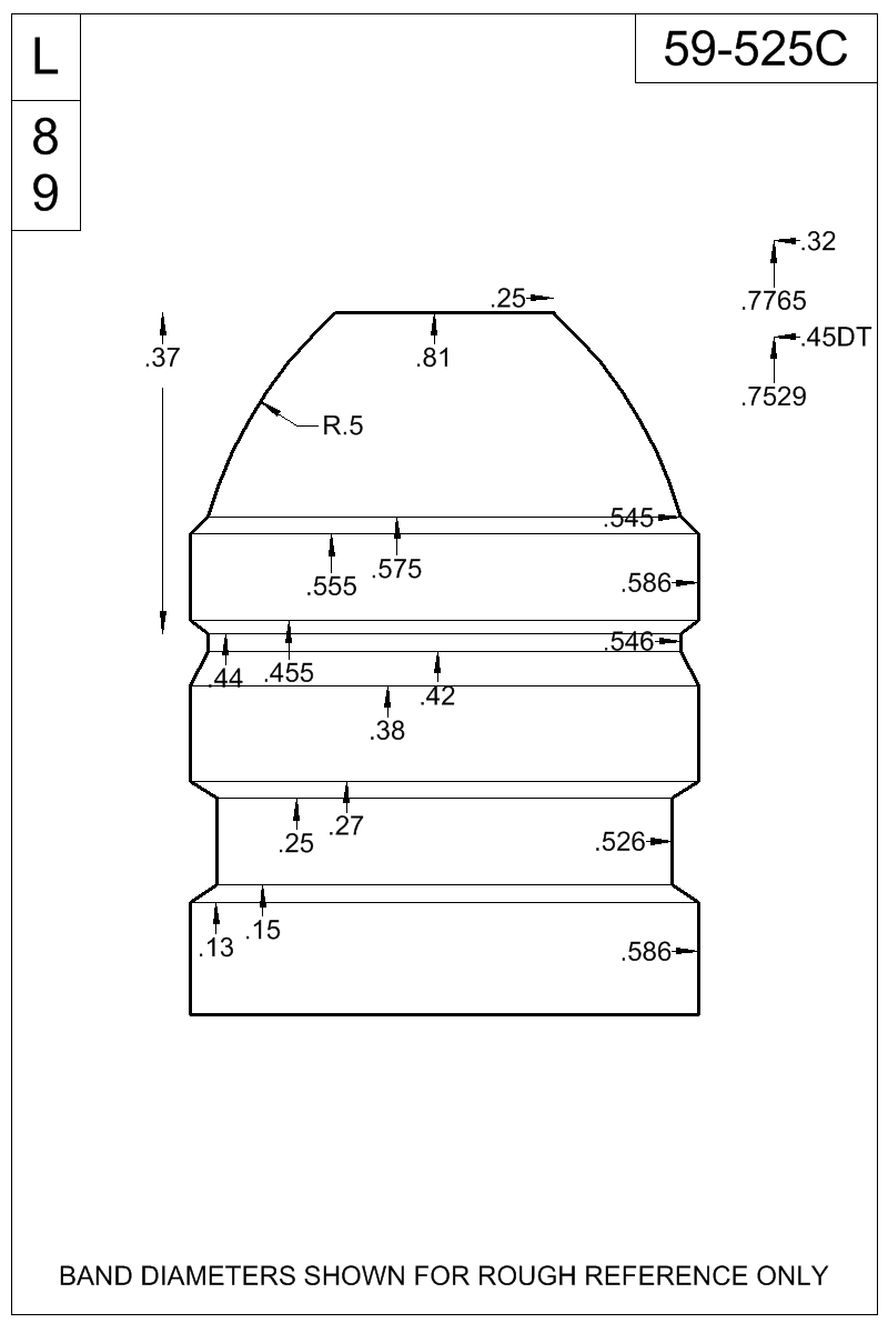 Dimensioned view of bullet 59-525C