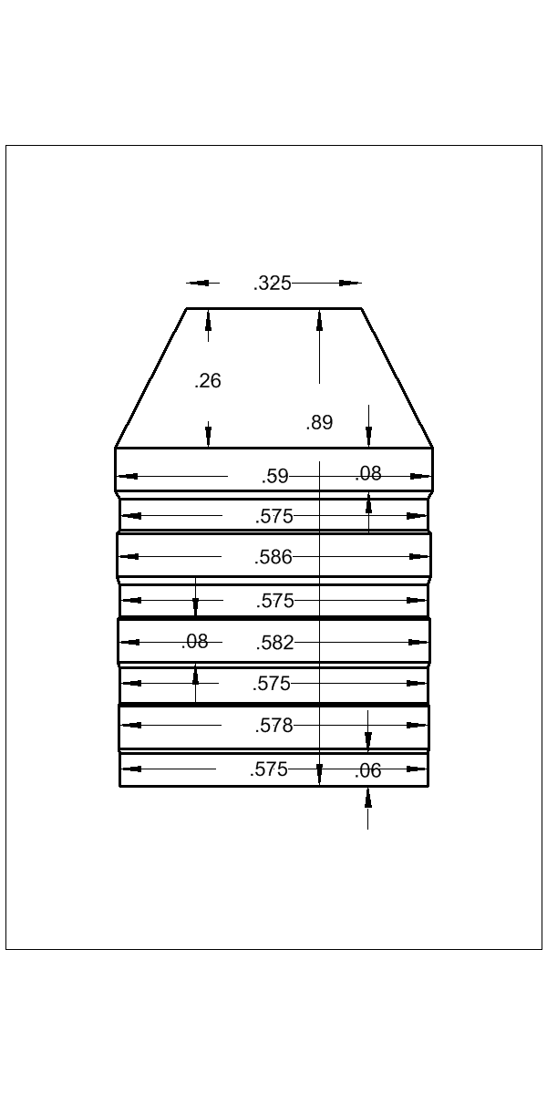 Dimensioned view of bullet 59-595M