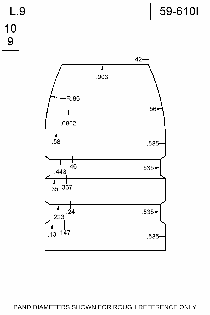 Dimensioned view of bullet 59-610I