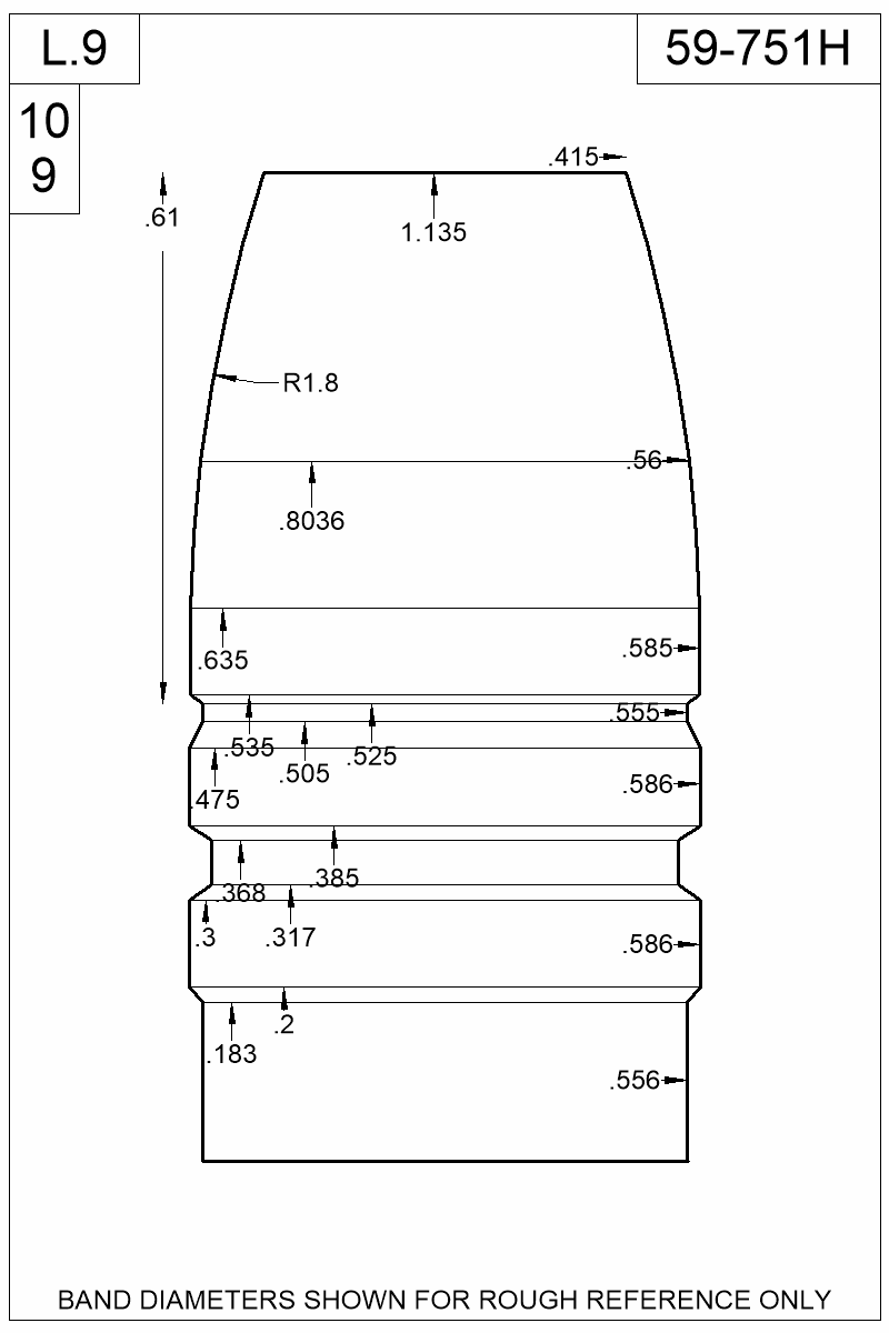 Dimensioned view of bullet 59-751H