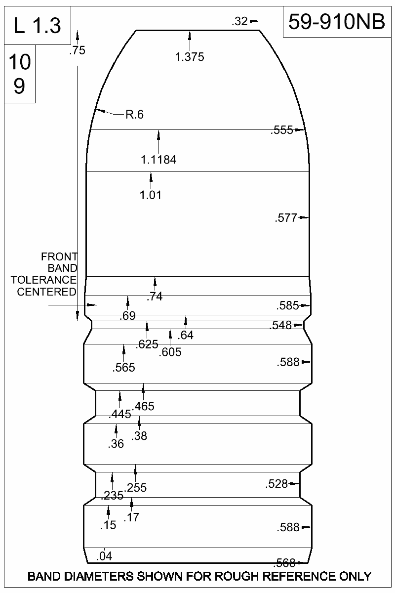 Dimensioned view of bullet 59-910NB