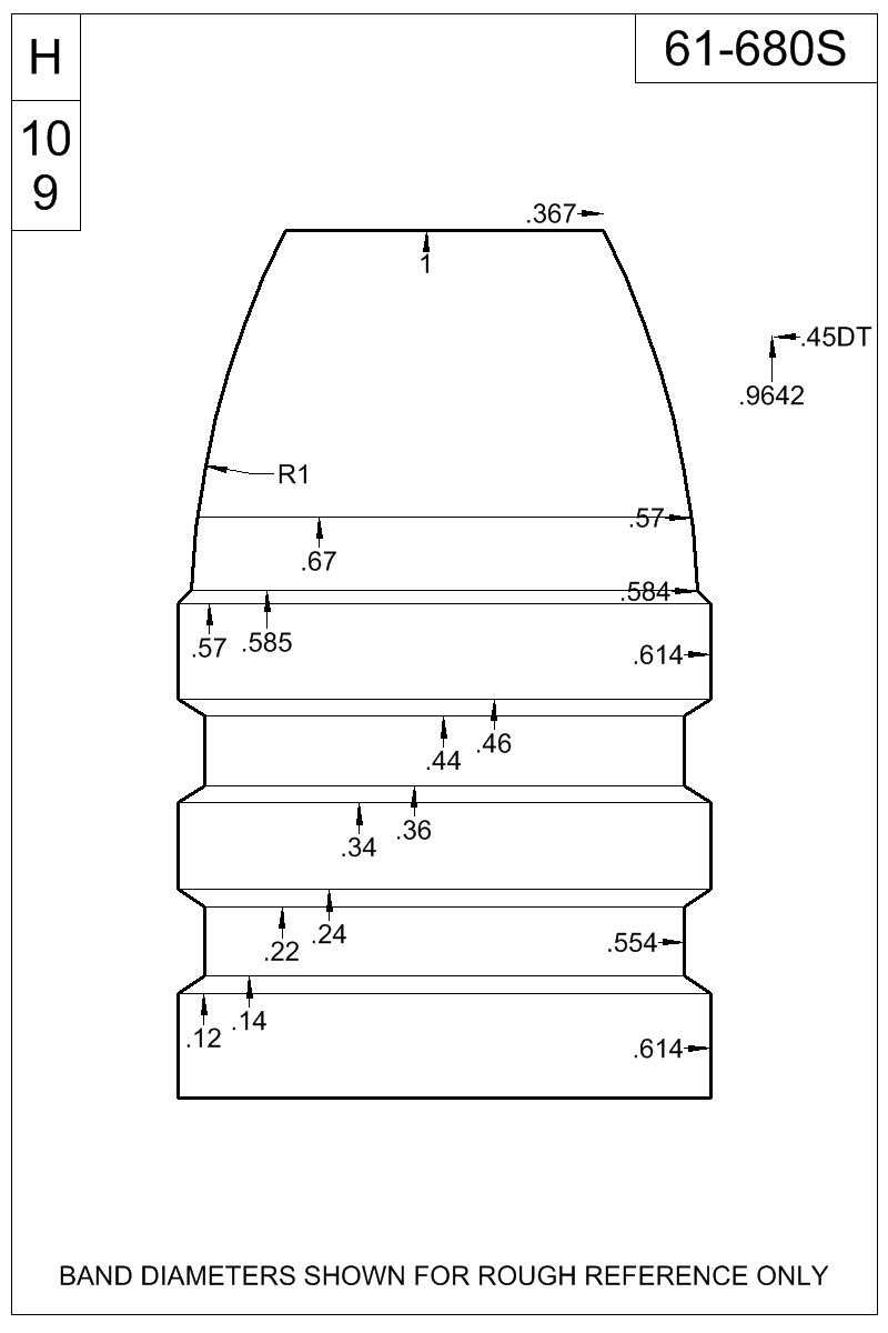 Dimensioned view of bullet 61-680S