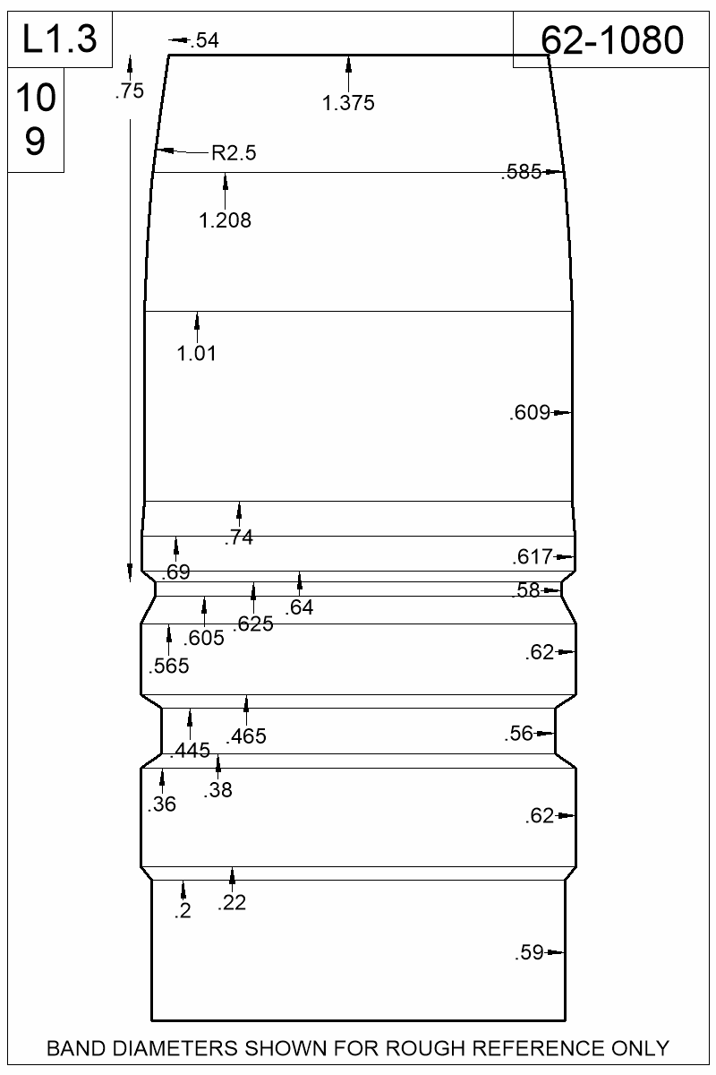 Dimensioned view of bullet 62-1080