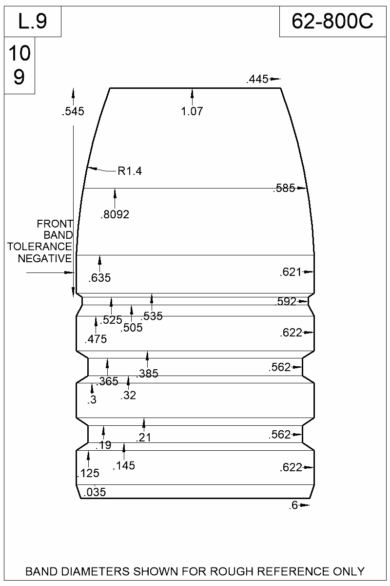 Dimensioned view of bullet 62-800C