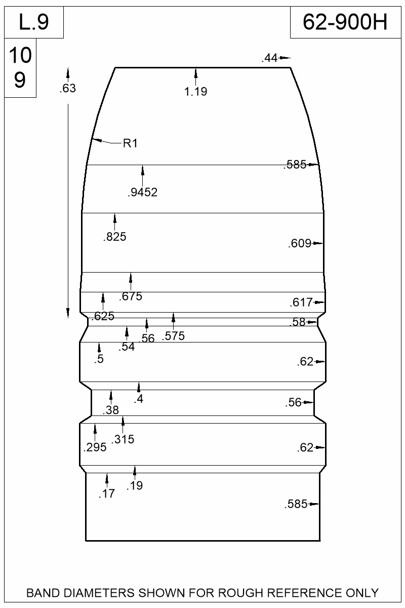 Dimensioned view of bullet 62-900H