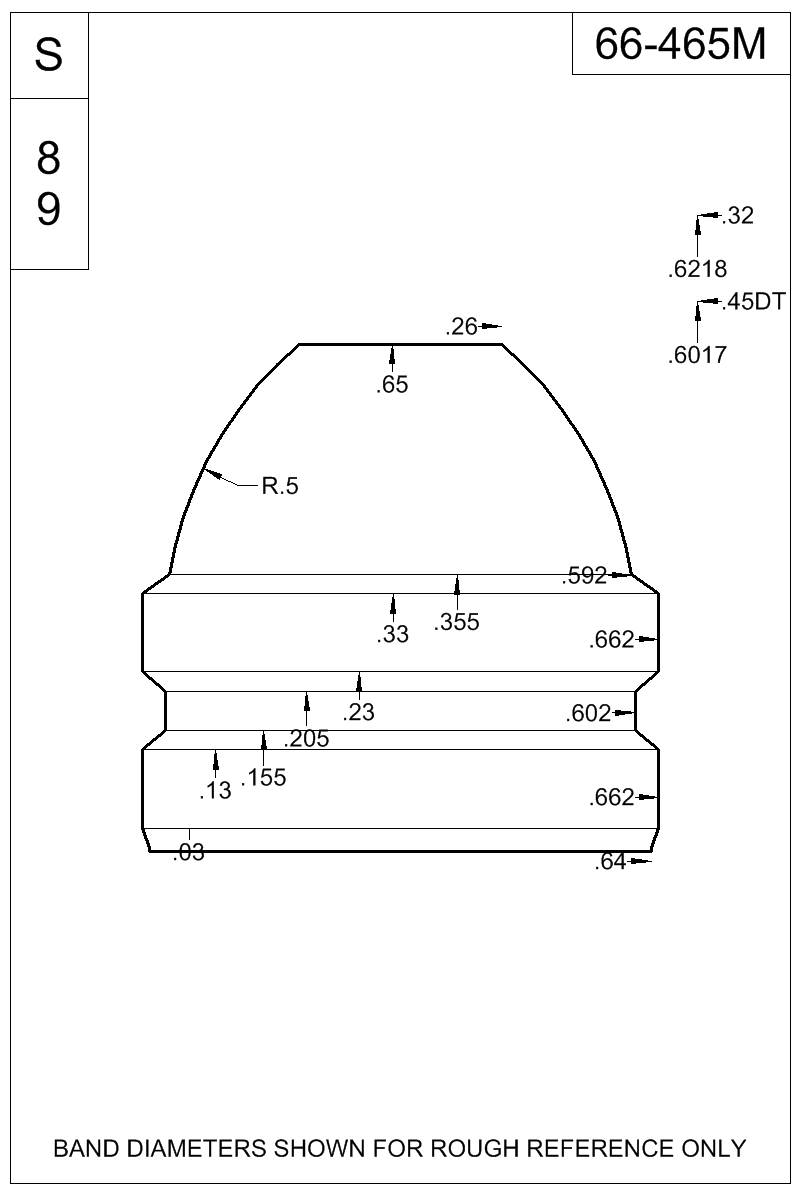 Dimensioned view of bullet 66-465M