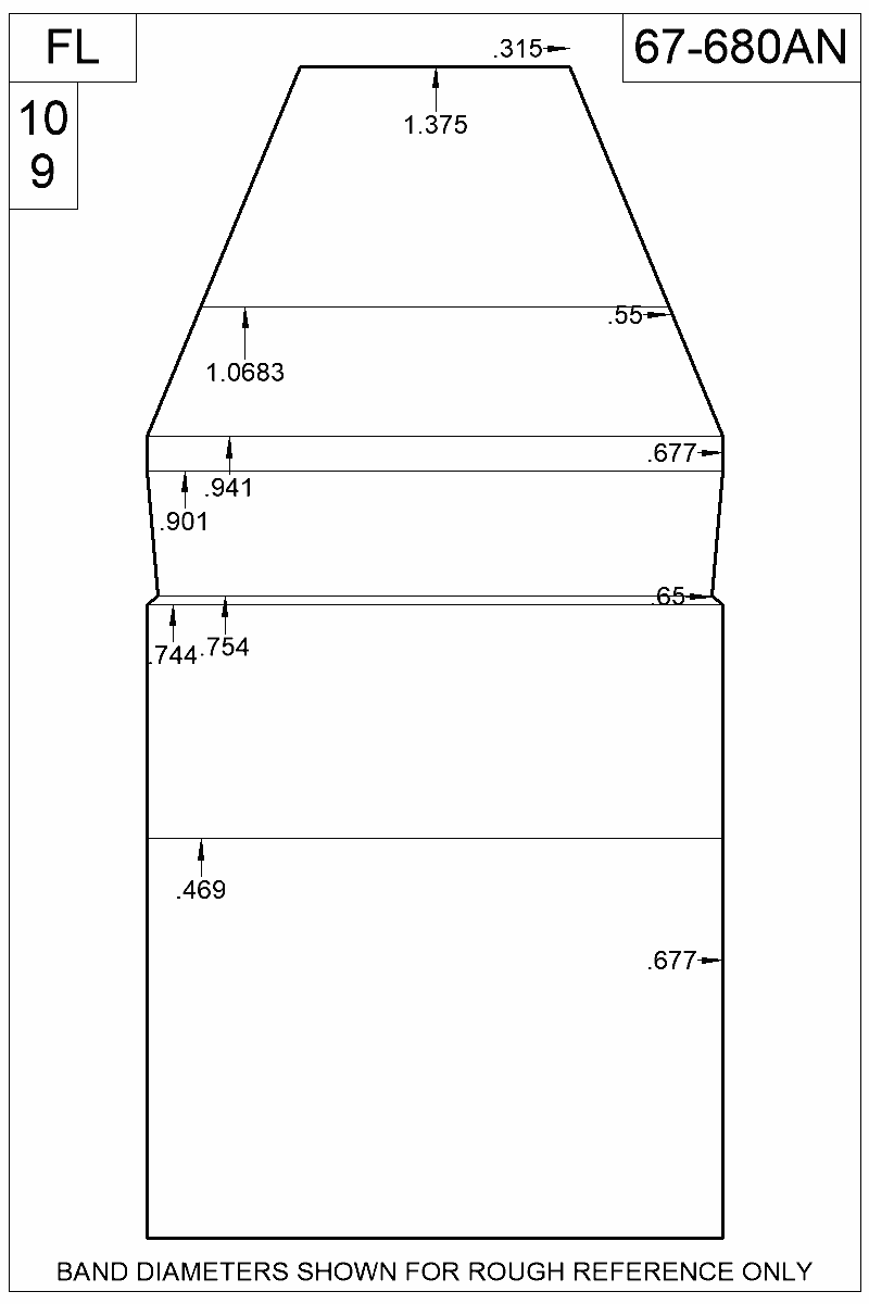 Dimensioned view of bullet 67-680AN