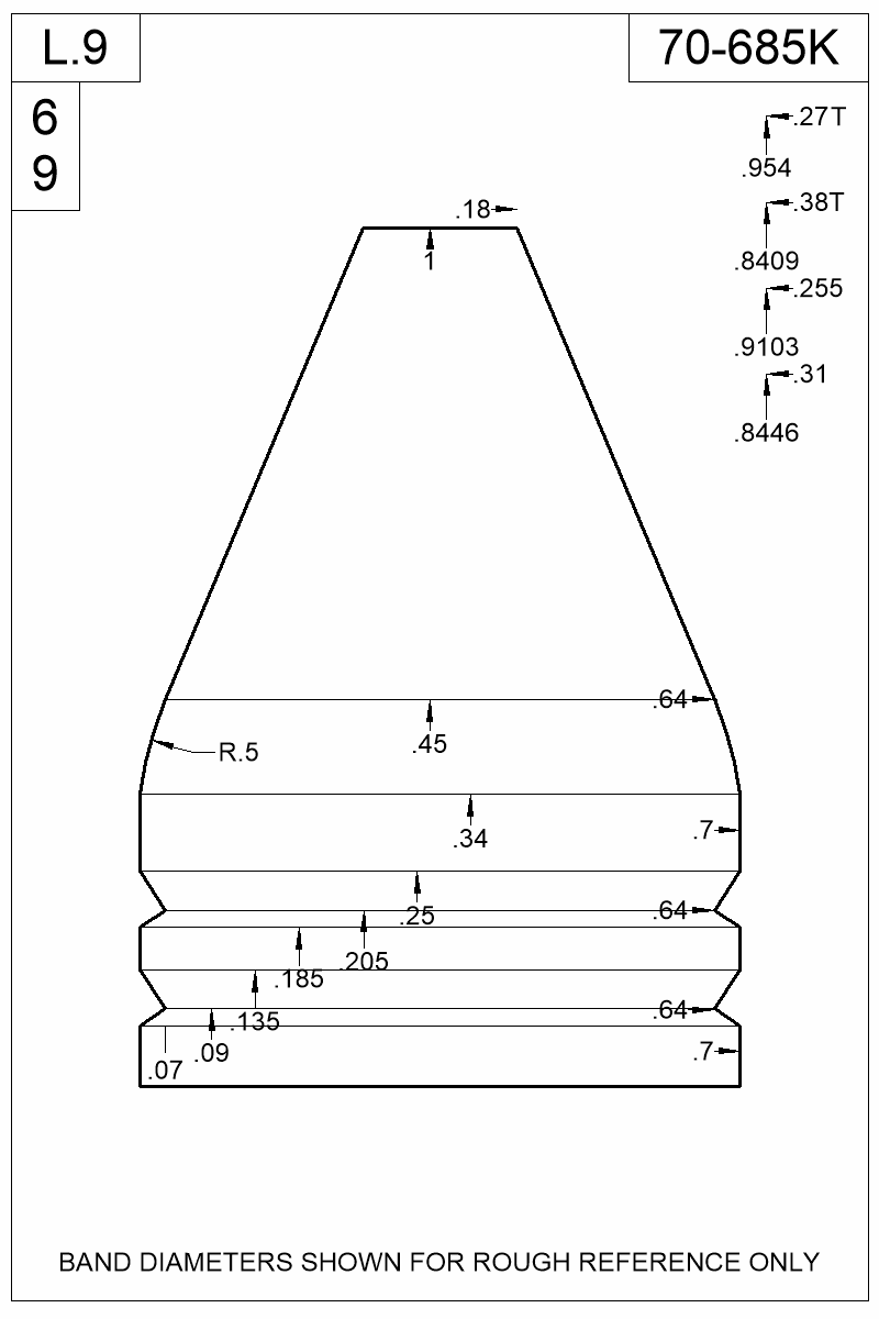 Dimensioned view of bullet 70-685K