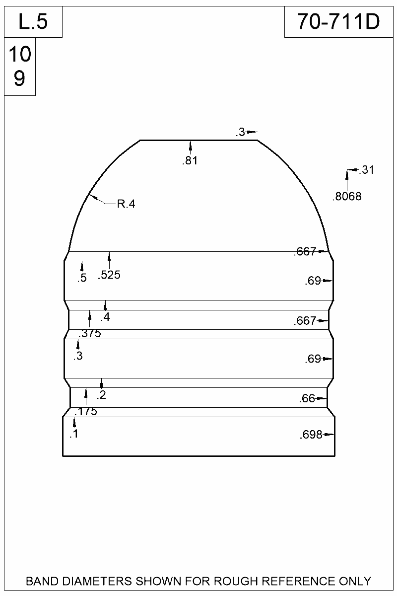 Dimensioned view of bullet 70-711D