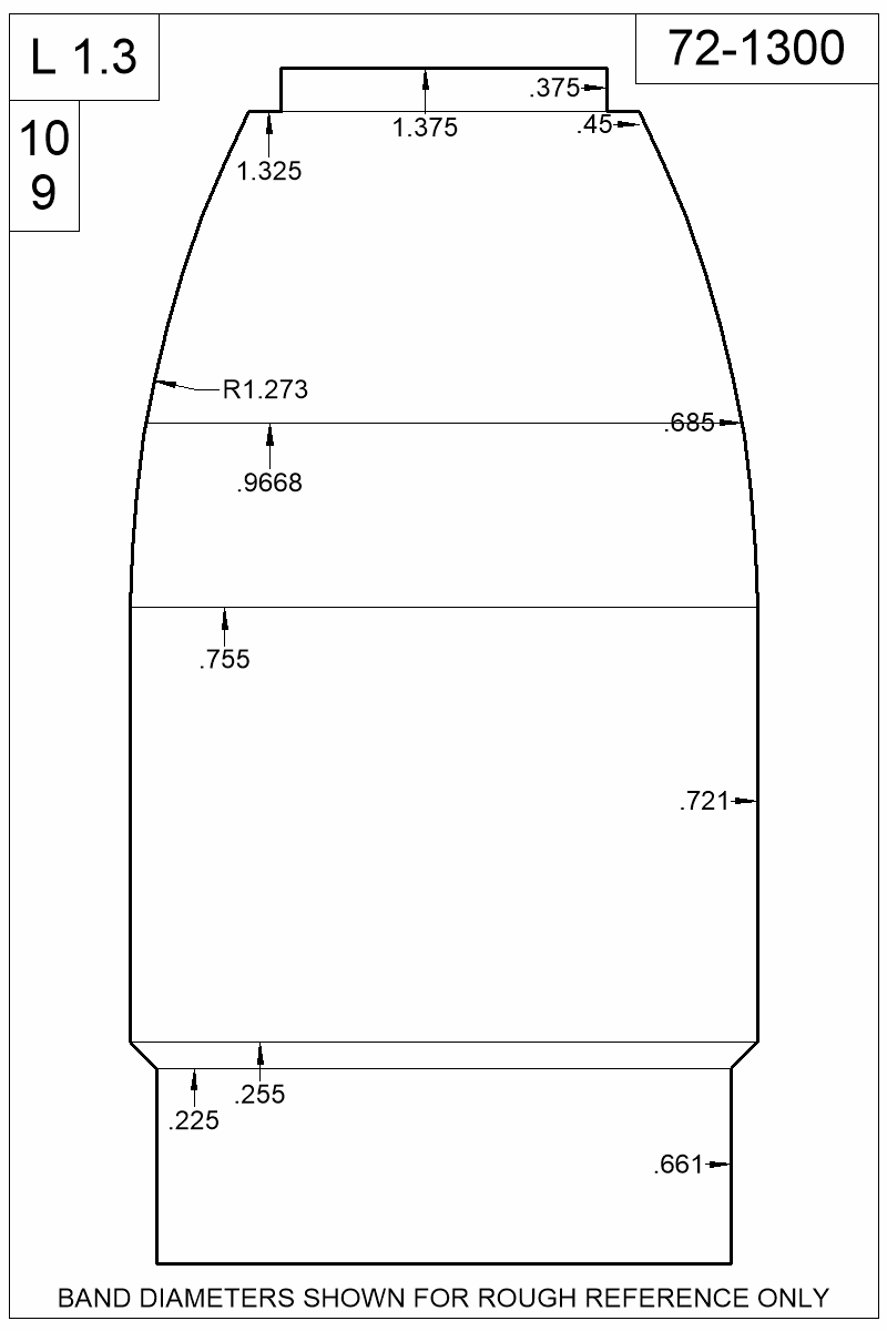 Dimensioned view of bullet 72-1300