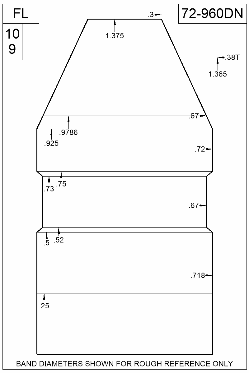Dimensioned view of bullet 72-960DN