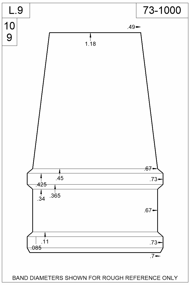 Dimensioned view of bullet 73-1000