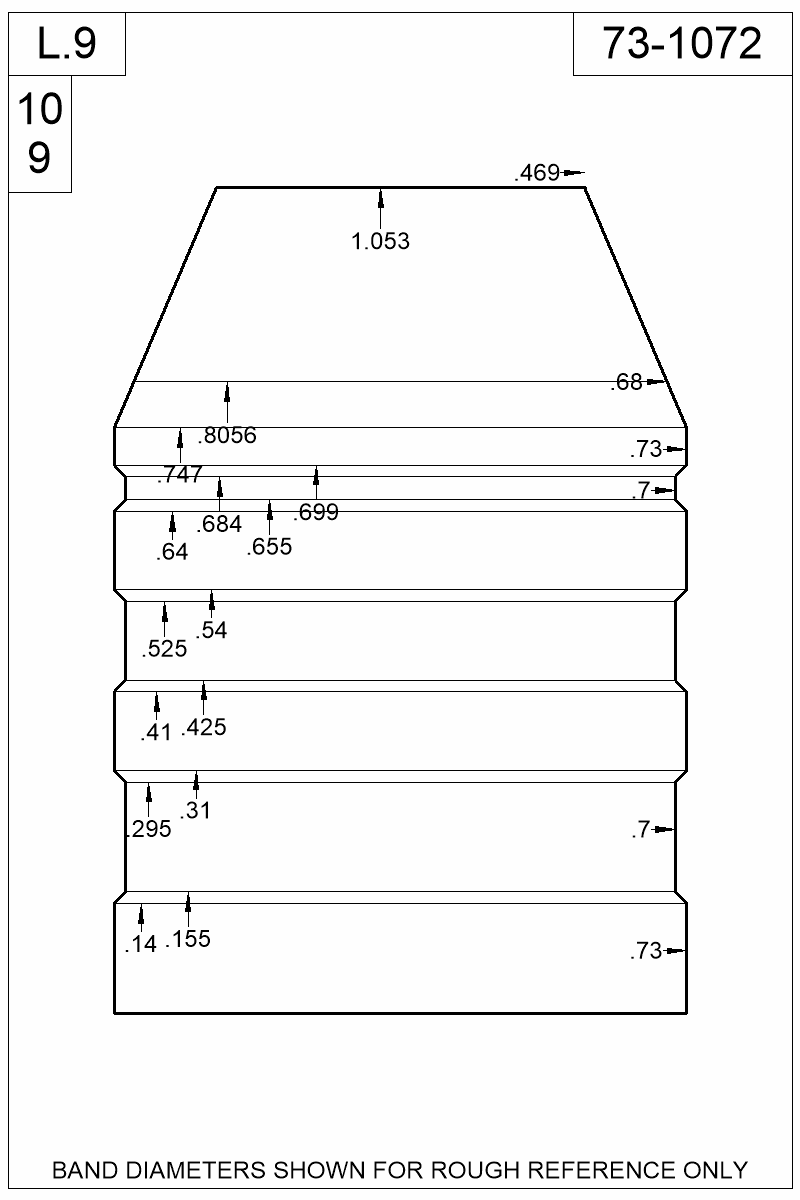 Dimensioned view of bullet 73-1072