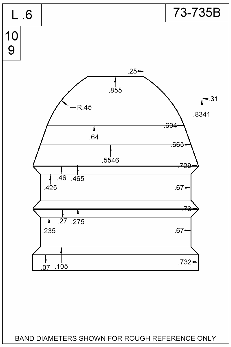 Dimensioned view of bullet 73-735B