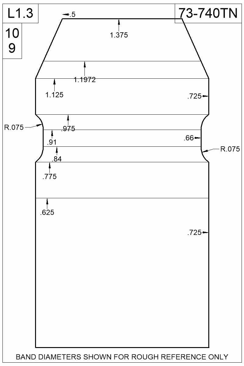 Dimensioned view of bullet 73-740TN