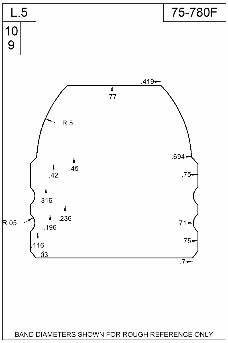 Dimensioned view of bullet 75-780F