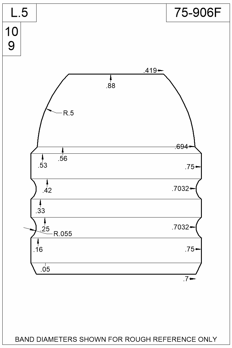 Dimensioned view of bullet 75-906F