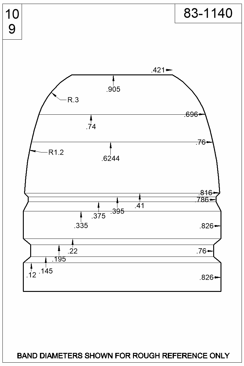 Dimensioned view of bullet 83-1140