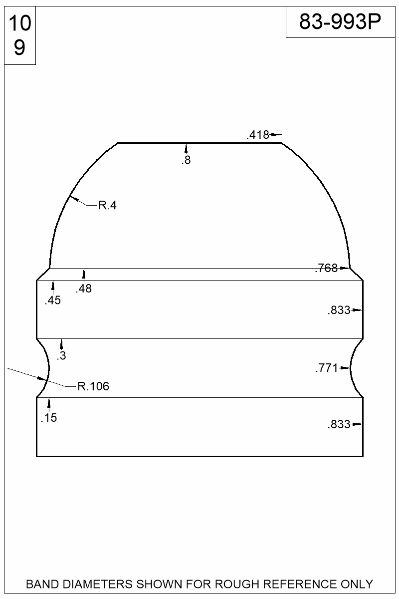 Dimensioned view of bullet 83-993P
