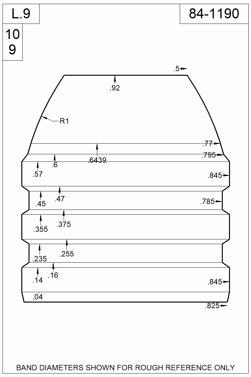 Dimensioned view of bullet 84-1190
