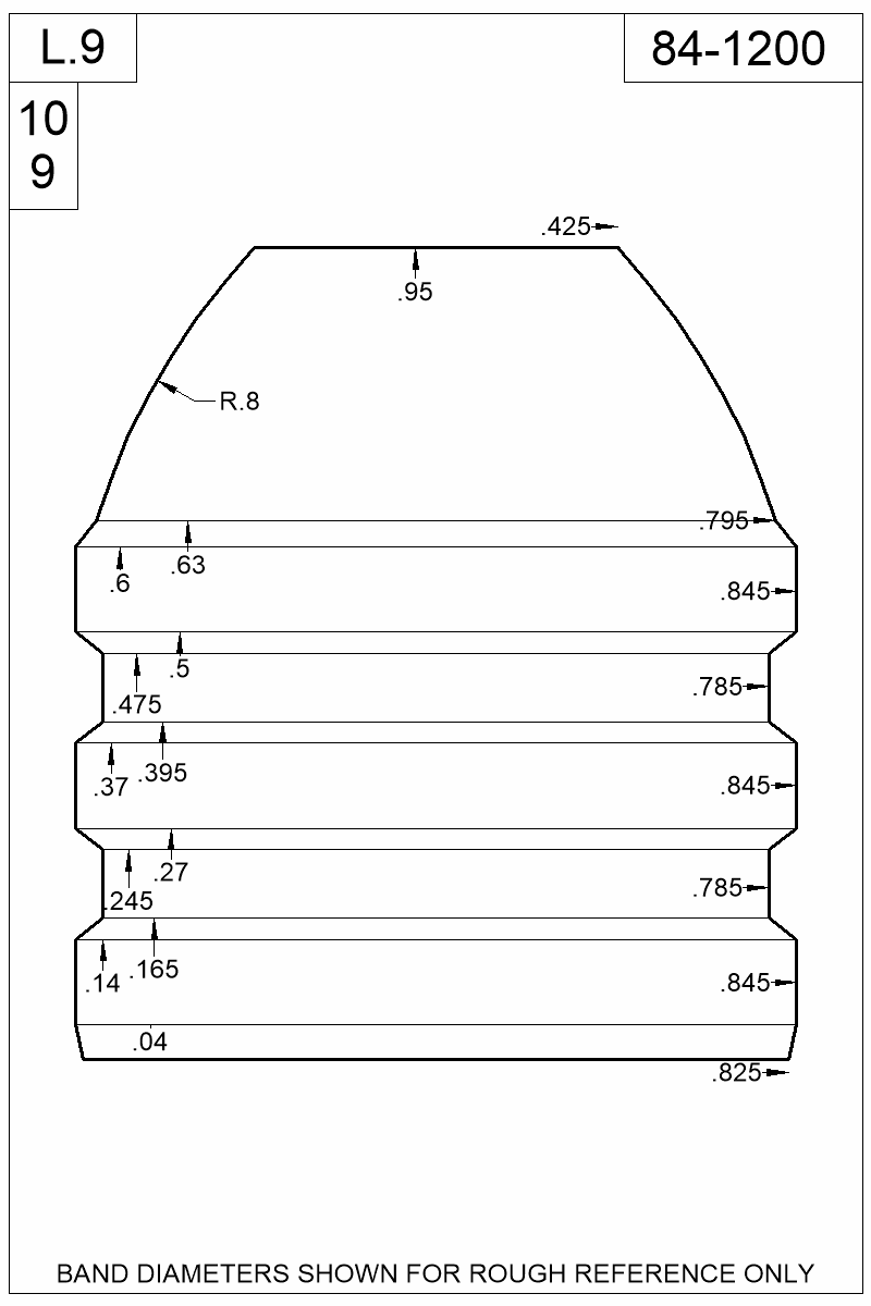 Dimensioned view of bullet 84-1200