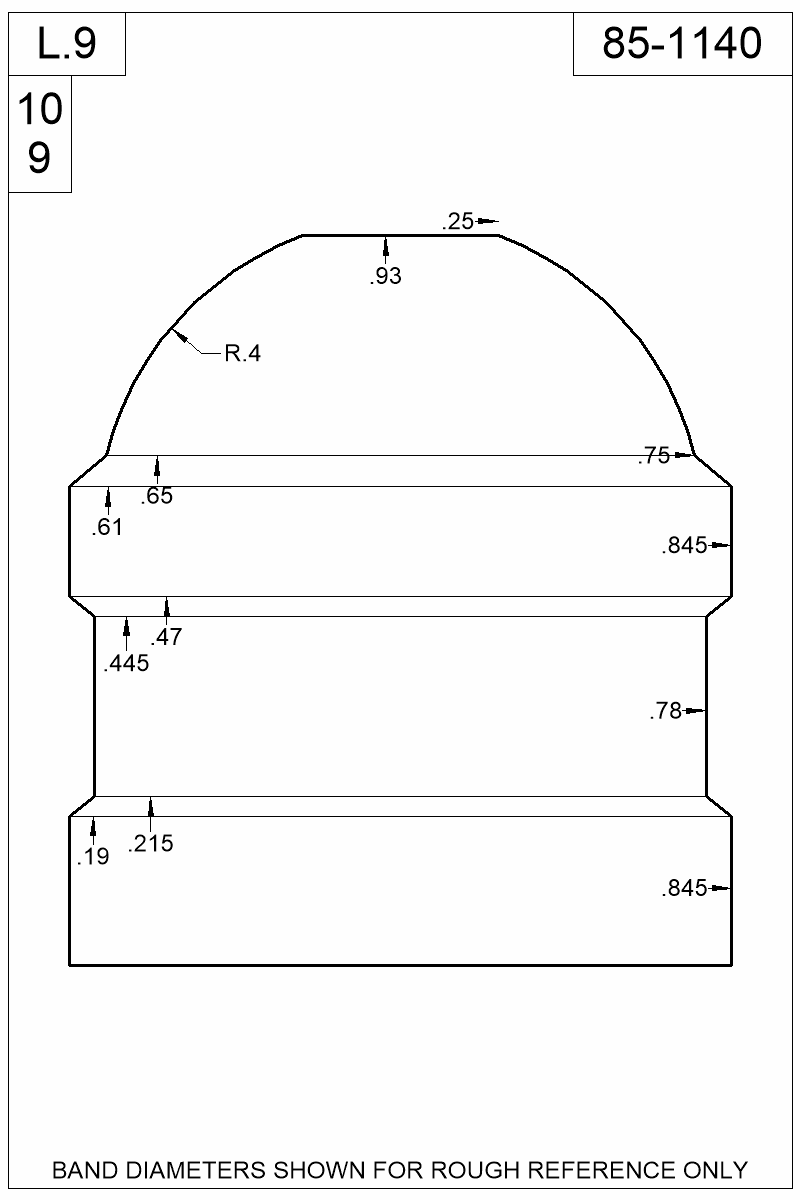 Dimensioned view of bullet 85-1140