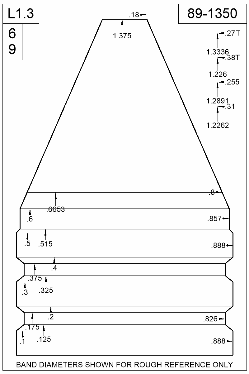 Dimensioned view of bullet 89-1350