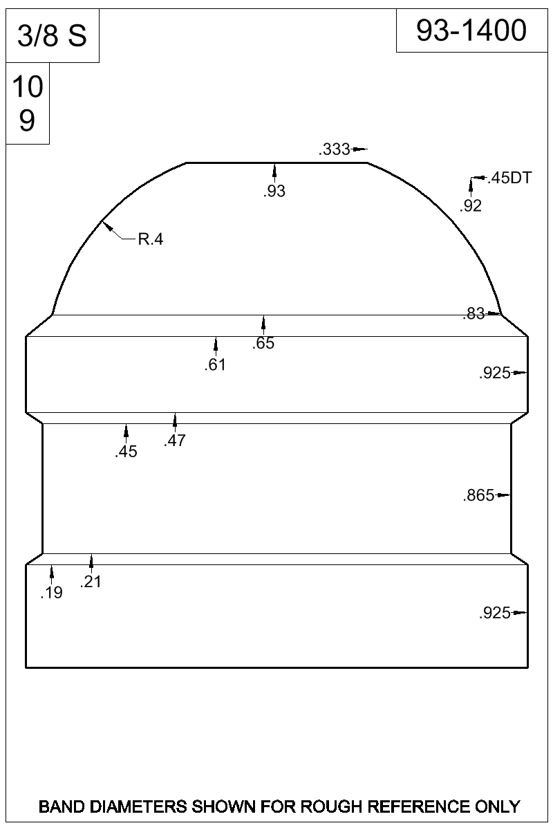 Dimensioned view of bullet 93-1400
