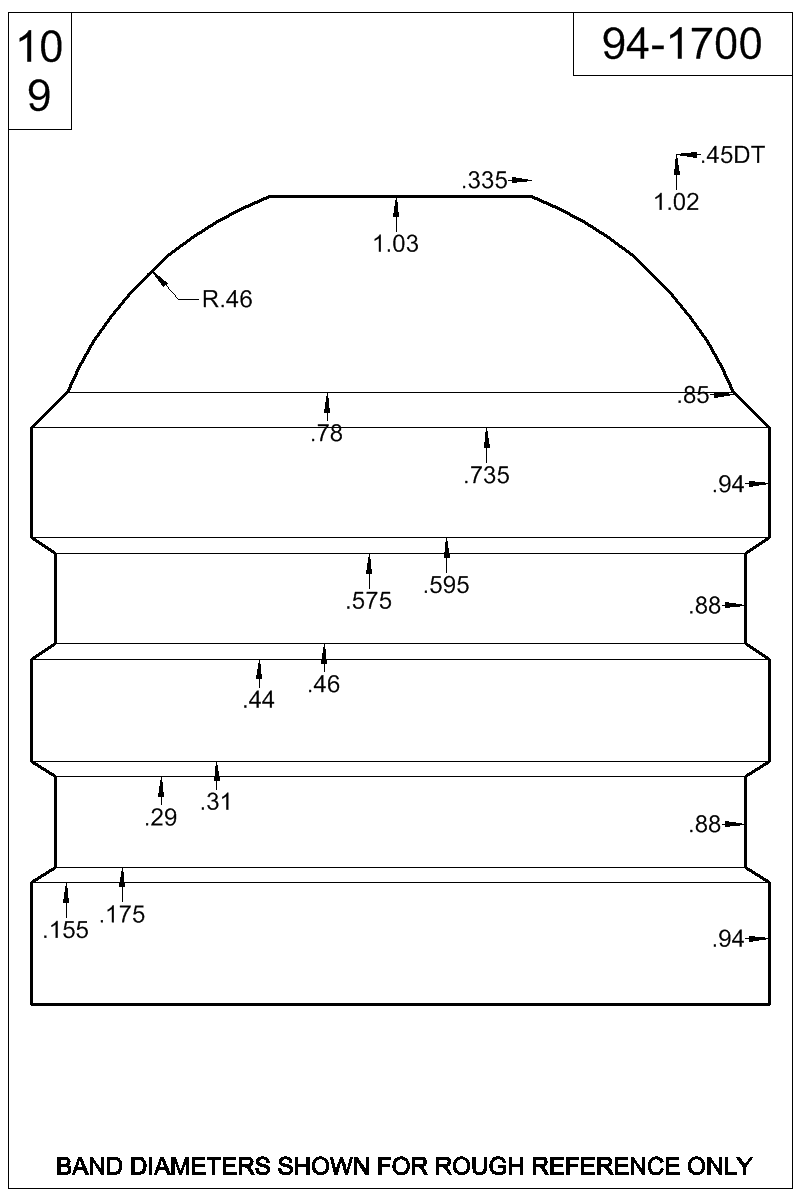 Dimensioned view of bullet 94-1700