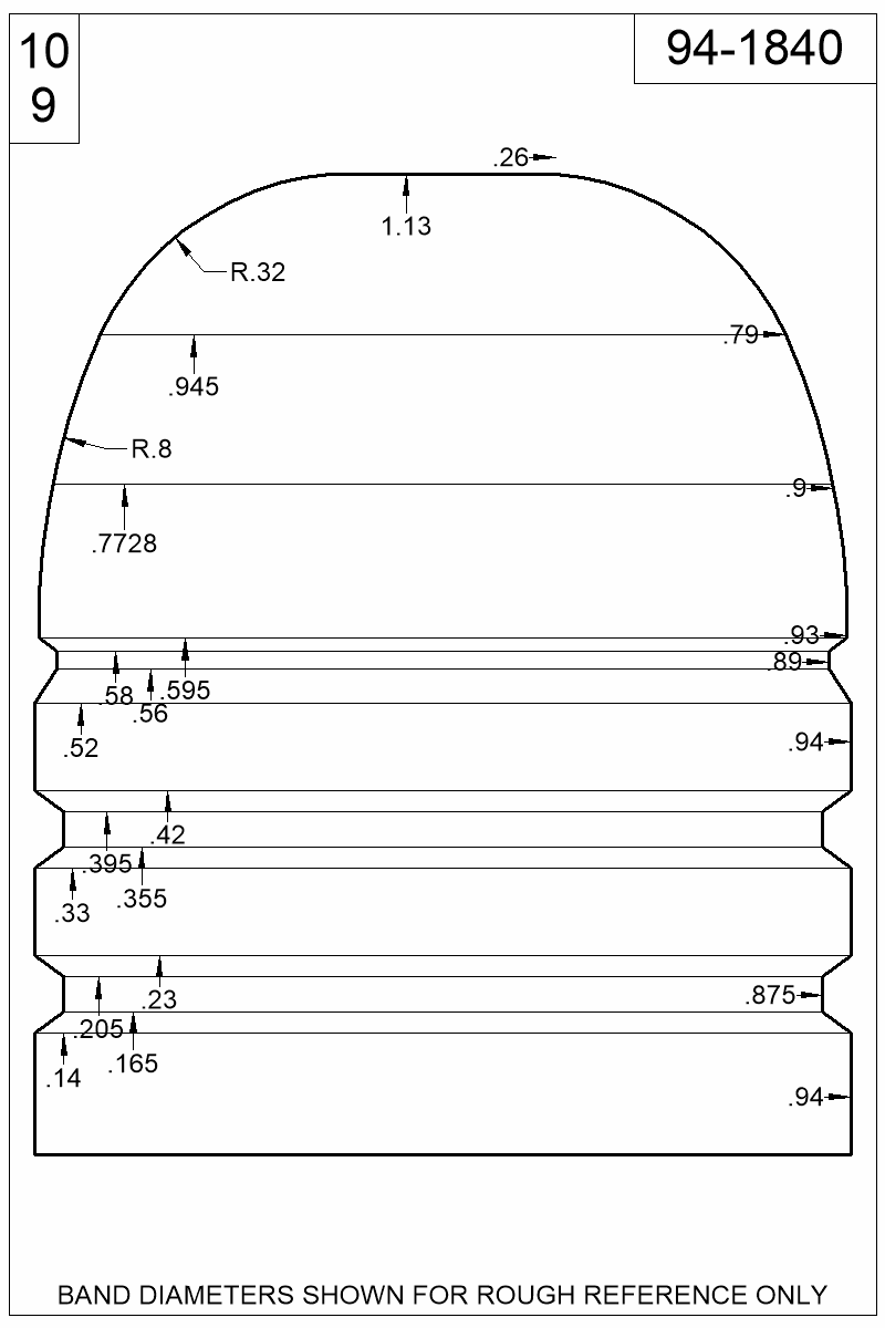 Dimensioned view of bullet 94-1840